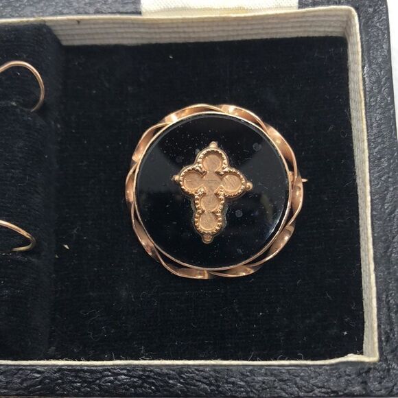 💛 14k Gold Antique Gothic Onyx Mourning Set - Picture 6 of 7